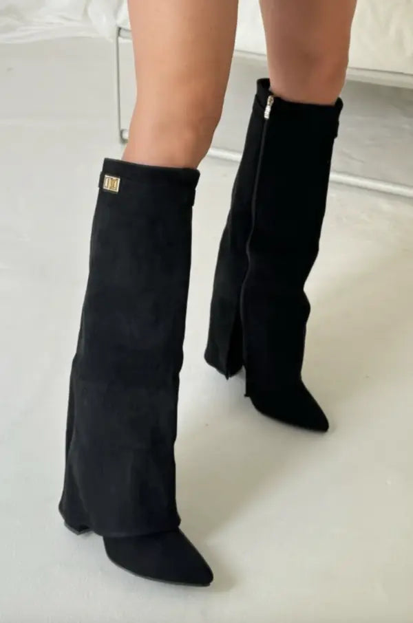 Victoria | Elegant Knee High Suede Boots With Block Heels