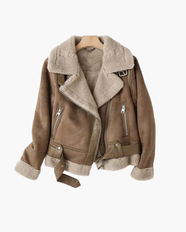 Joanna | Chic Sherpa Lined Suede Aviator Jacket Women