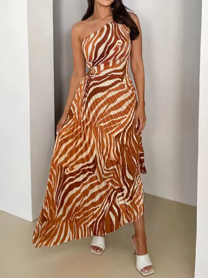 Sybil | Elegant One Shoulder Sunset Floral Maxi Dress