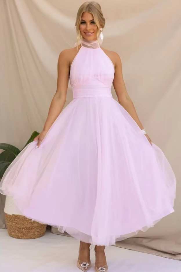 Beatrice | Elegant Halter Tulle Maxi Dress