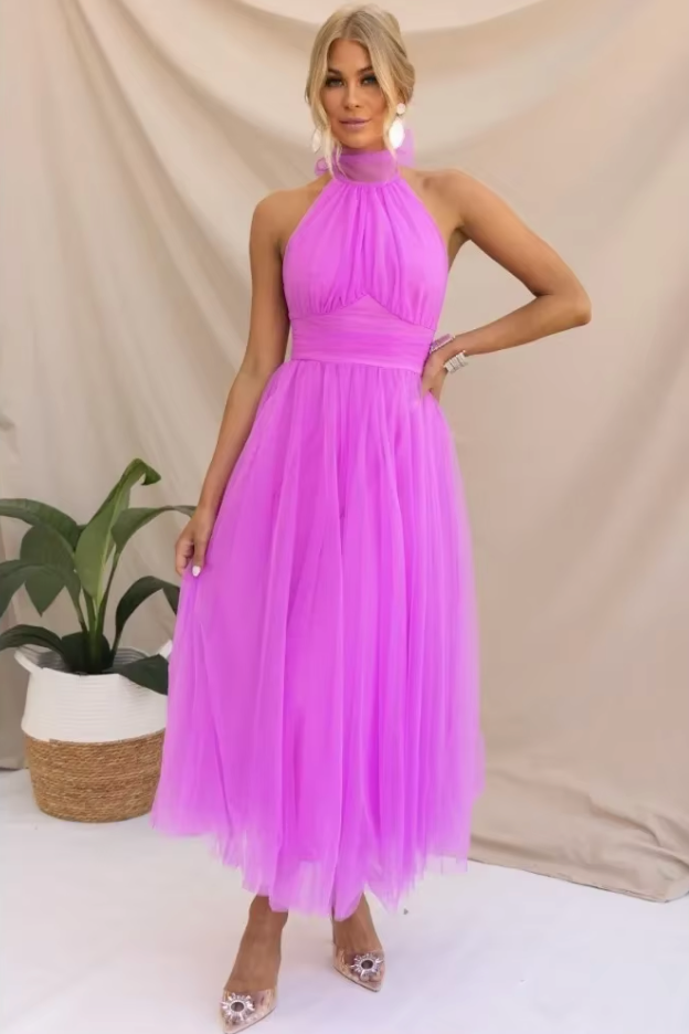 Beatrice | Elegant Halter Tulle Maxi Dress