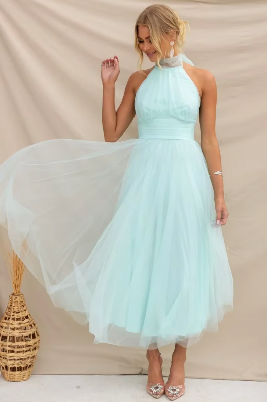 Beatrice | Elegant Halter Tulle Maxi Dress