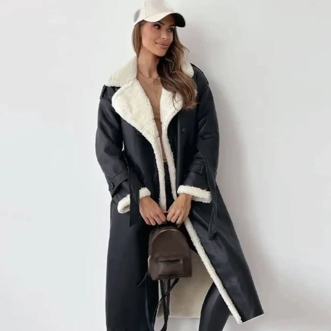 Luna | Stylish Long Shearling Coat With Fleece Lining