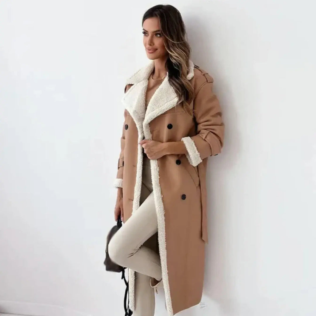 Luna | Stylish Long Shearling Coat With Fleece Lining