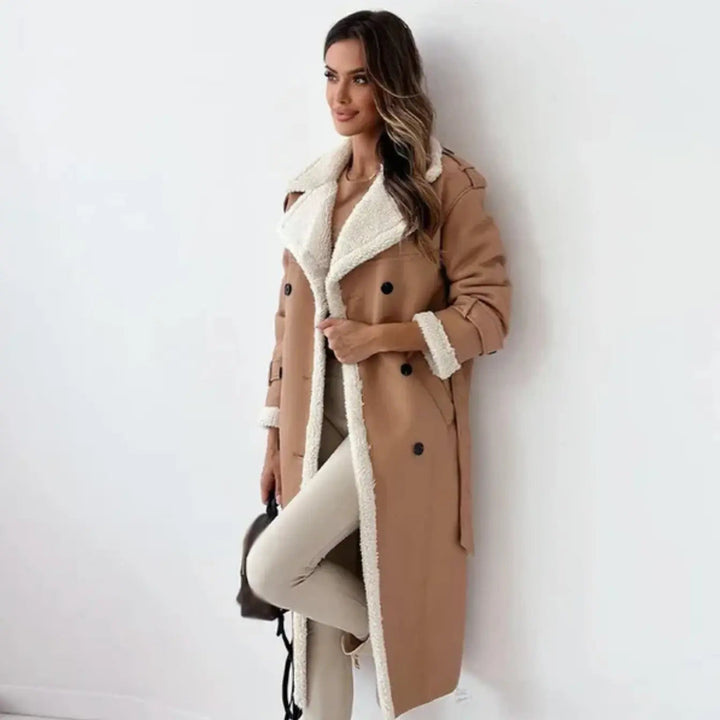 Luna | Stylish Long Shearling Coat With Fleece Lining