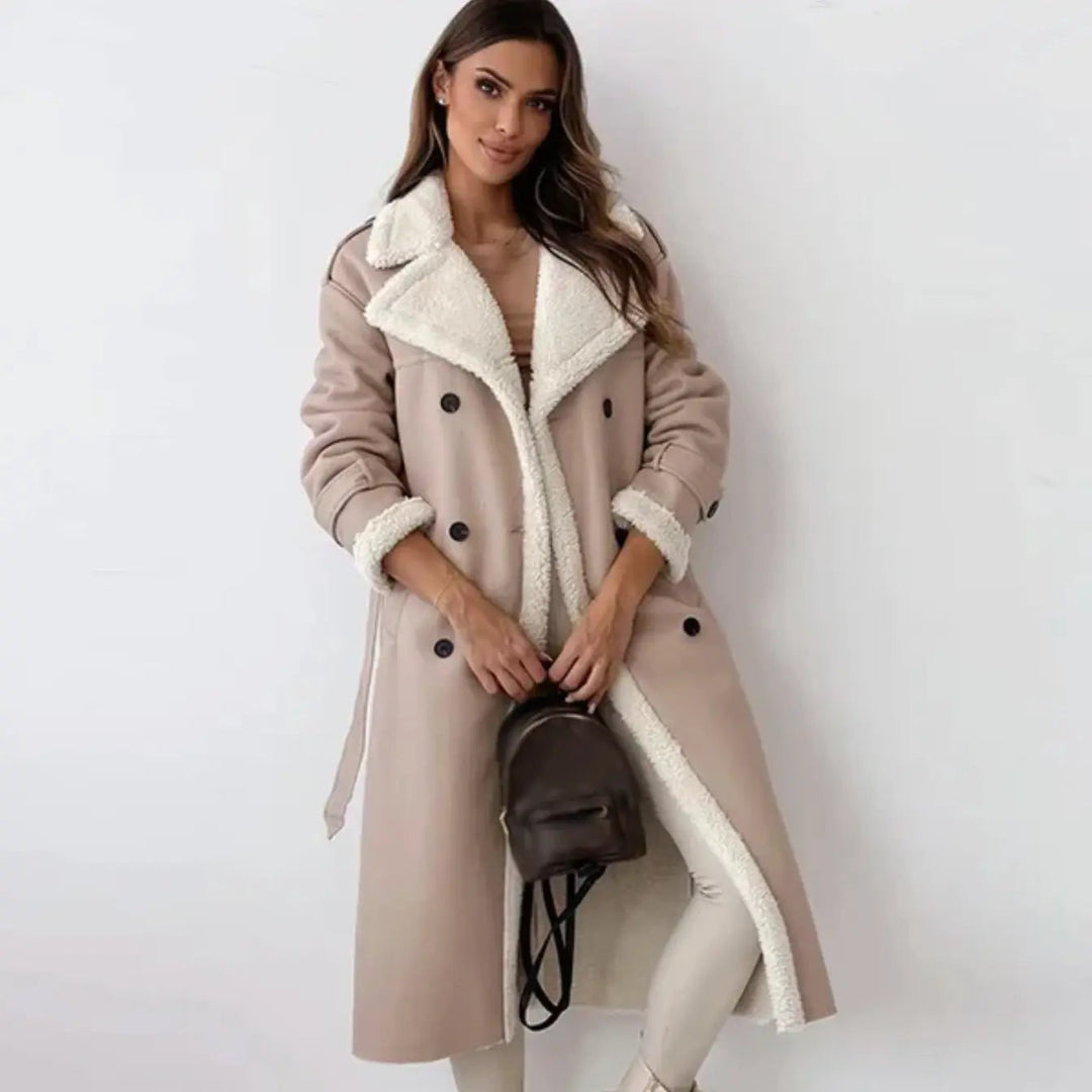 Luna | Stylish Long Shearling Coat With Fleece Lining