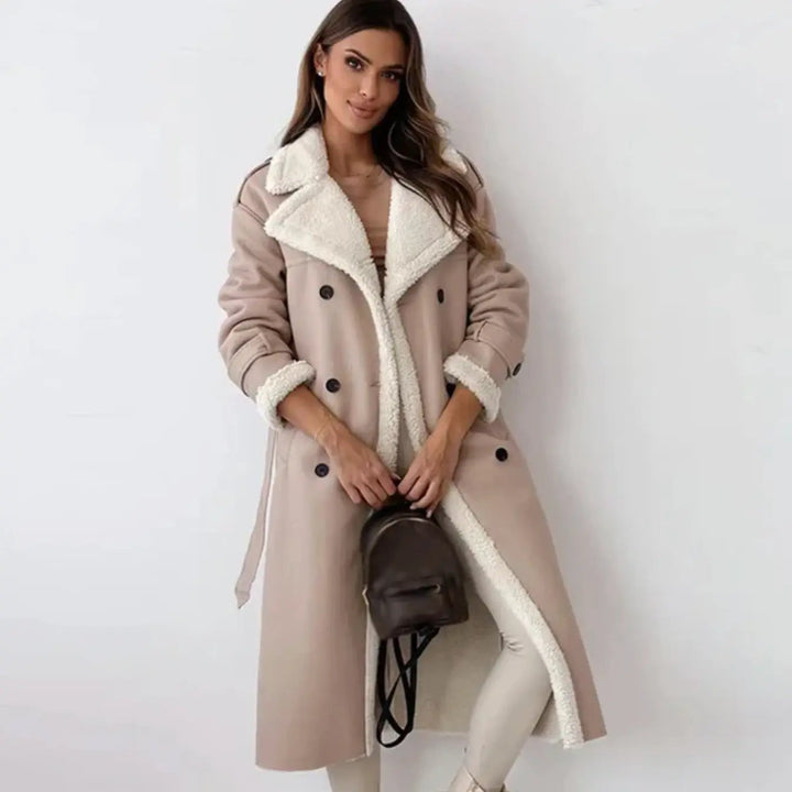Luna | Stylish Long Shearling Coat With Fleece Lining