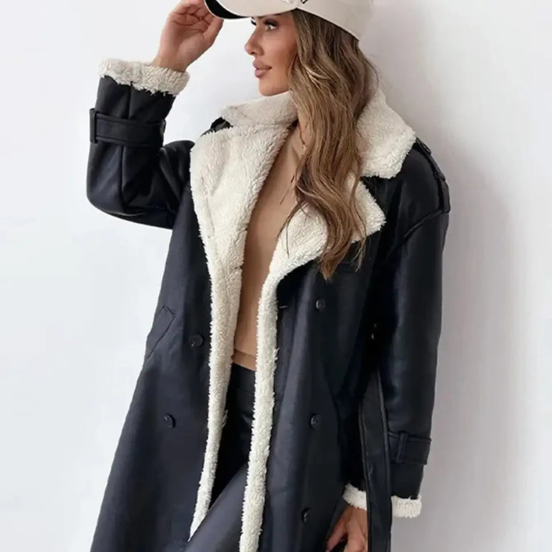 Luna | Stylish Long Shearling Coat With Fleece Lining