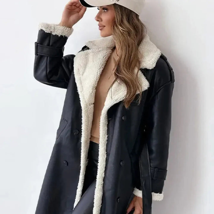 Luna | Stylish Long Shearling Coat With Fleece Lining