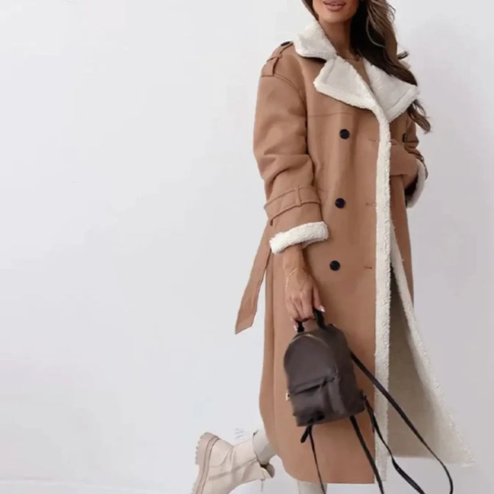 Luna | Stylish Long Shearling Coat With Fleece Lining