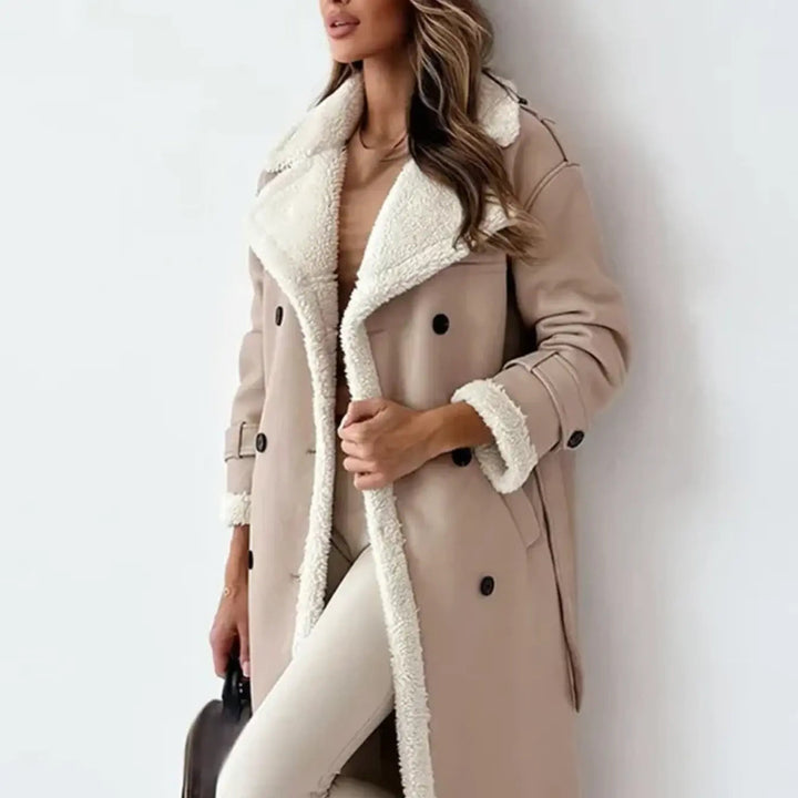 Luna | Stylish Long Shearling Coat With Fleece Lining