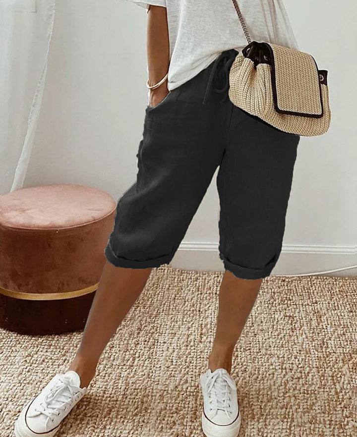 Willa | Chic Relaxed Fit Knee Length Linen Bermuda Shorts