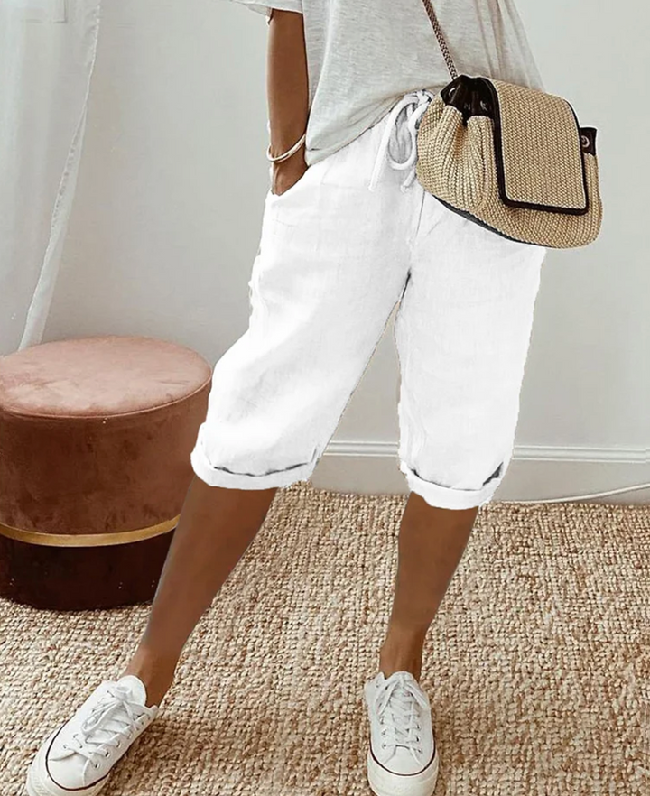 Willa | Chic Relaxed Fit Knee Length Linen Bermuda Shorts