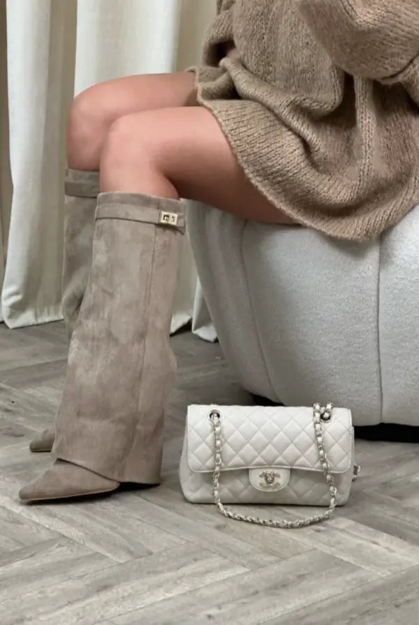 Victoria | Elegant Knee High Suede Boots With Block Heels