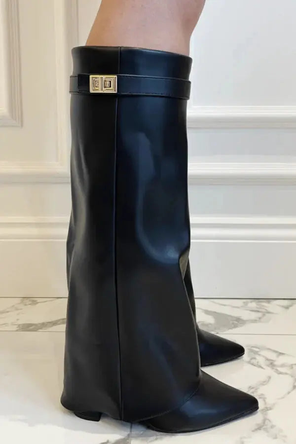Victoria | Elegant Knee High Suede Boots With Block Heels