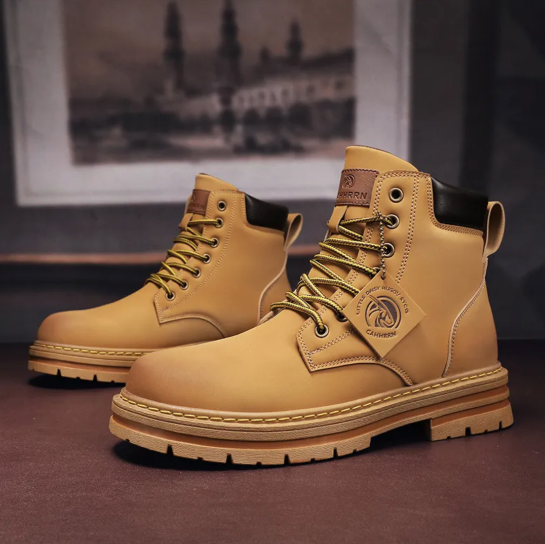Eloise | Stylish Men's Black Leather Combat Boots With Platform Sole