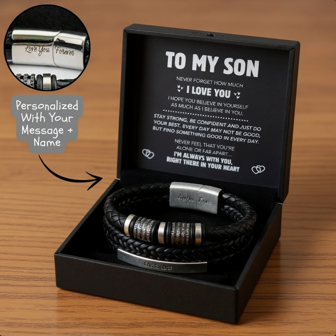 Millie | Elegant Personalized Leather Bracelet For Son Gift