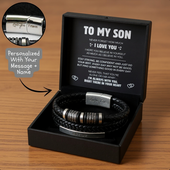 Millie | Elegant Personalized Leather Bracelet For Son Gift