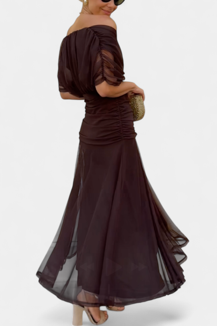 Zara | Elegant Off-Shoulder Floral Maxi Dress With Pleated Skirt