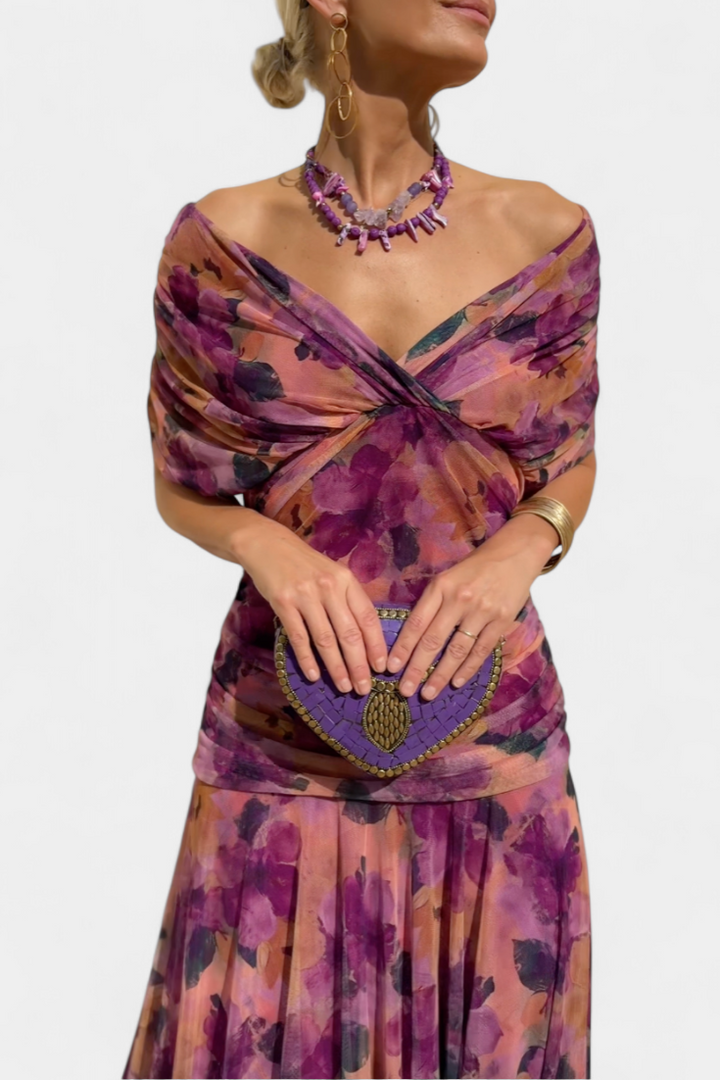 Ophelia | Elegant Off-Shoulder Ruched Midi Dress