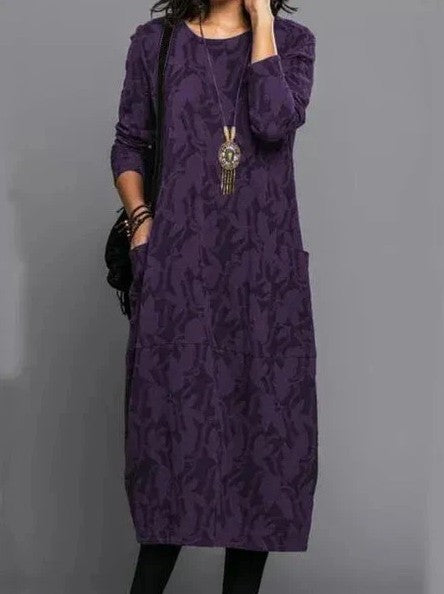 Tiffany | Elegant Long Sleeve Maxi Dress With Leaf Print