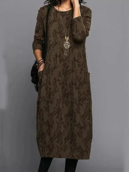 Tiffany | Elegant Long Sleeve Maxi Dress With Leaf Print