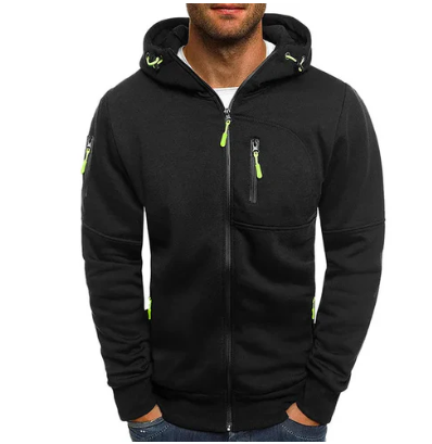 Freya | Sleek Black Zip-Up Fleece Hoodie With Chest Pocket