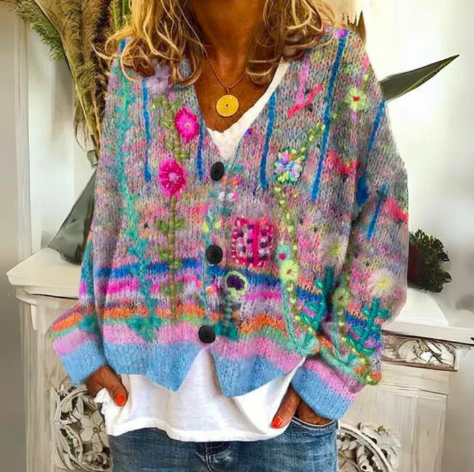 Riley | Chic Multicolor Floral Button-Up Cardigan