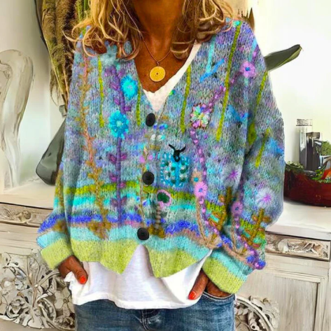 Riley | Chic Multicolor Floral Button-Up Cardigan