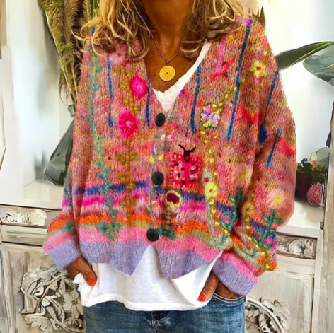 Riley | Chic Multicolor Floral Button-Up Cardigan