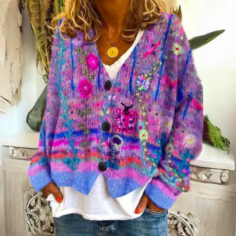 Riley | Chic Multicolor Floral Button-Up Cardigan