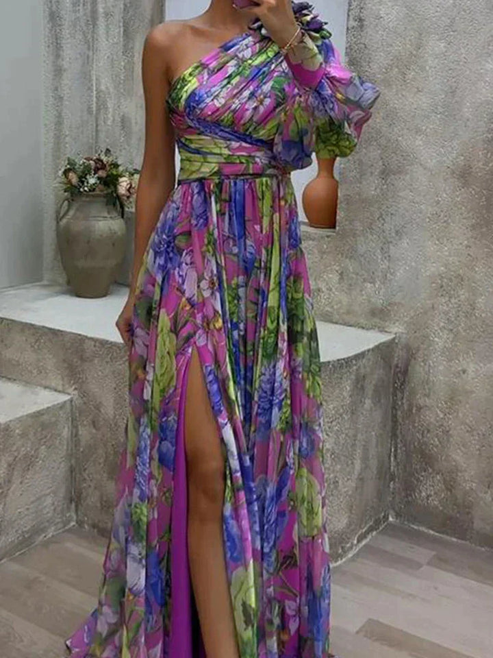 Willa | Elegant One Shoulder Floral Print Maxi Dress