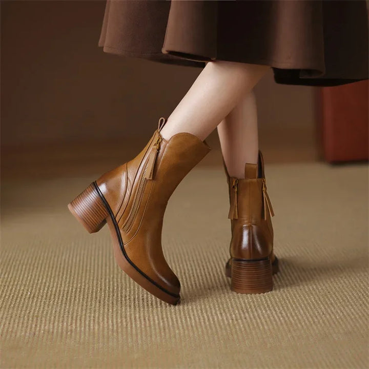 Stella | Sleek Double-Zip Block Heel Ankle Boots