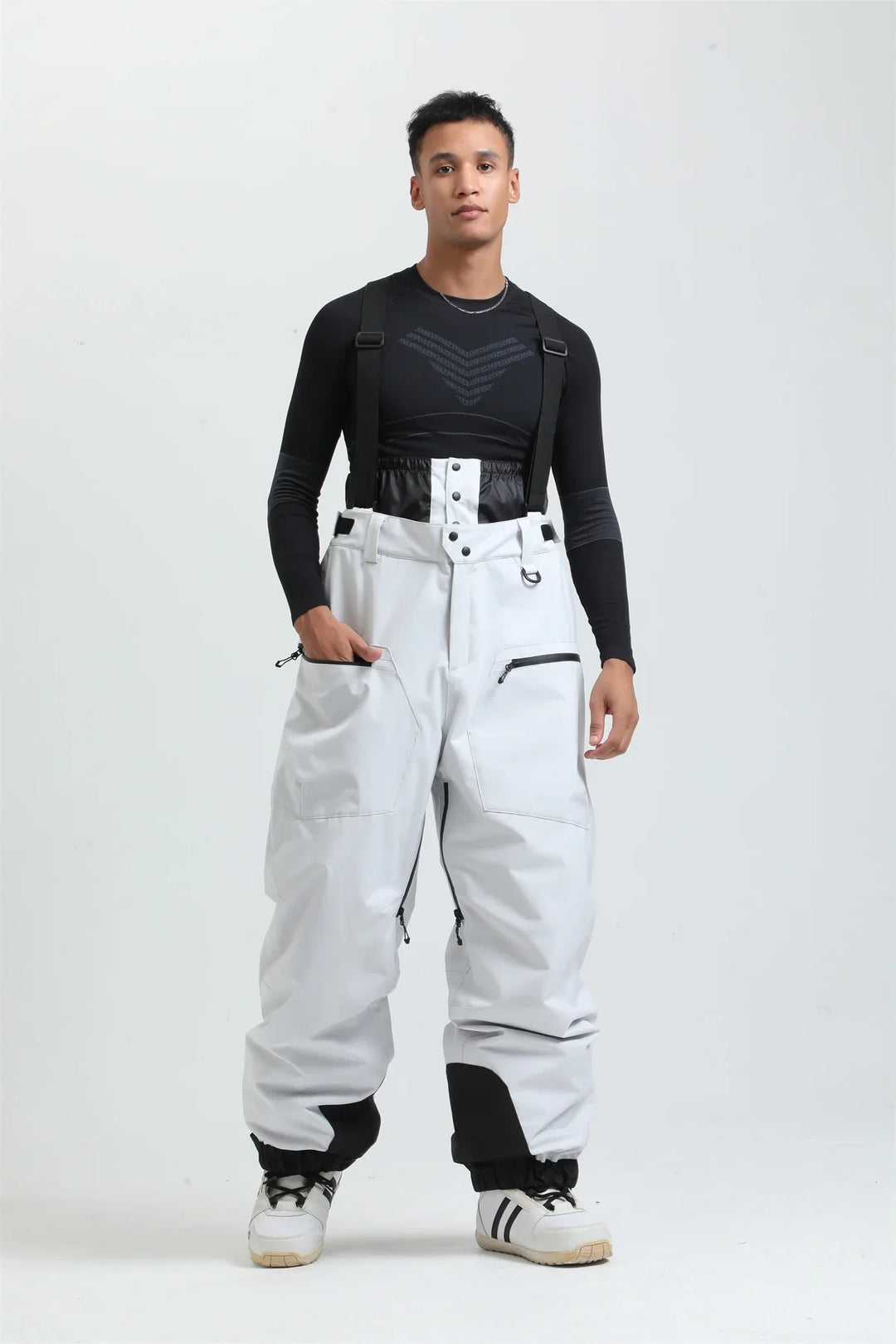 Phoebe | Stylish Unisex Beige Ski Bib Pants With Suspenders