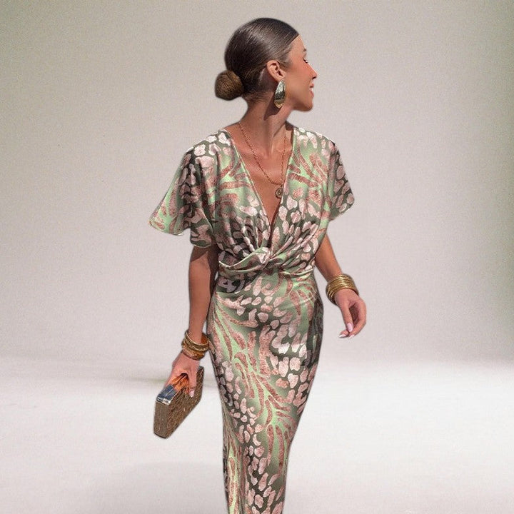 Allegra | Elegant V-Neck Wrap Maxi Dress With Floral Print