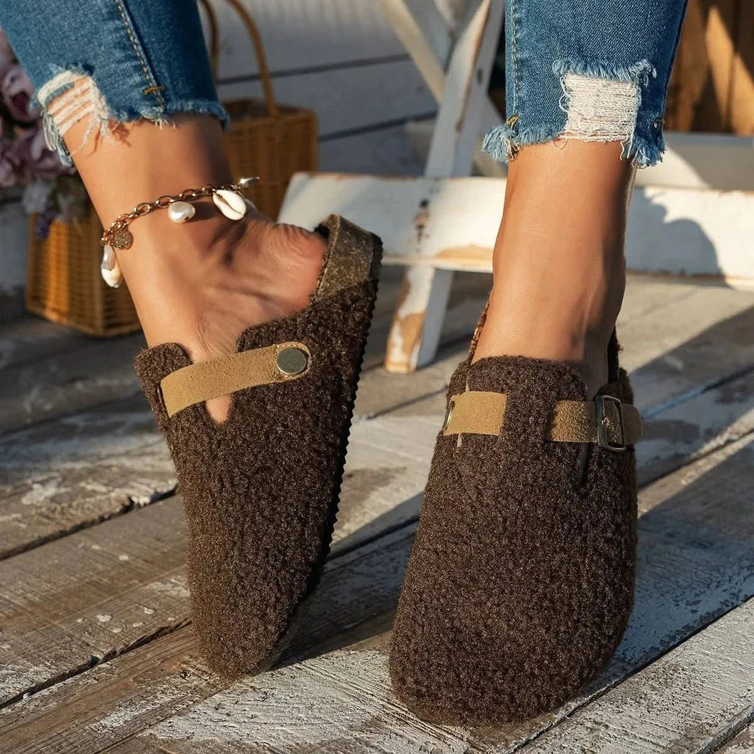 Hannah | Elegant Sheepskin Wool Slip-On Mule Slippers