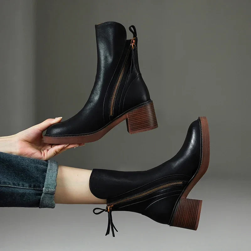 Stella | Sleek Double-Zip Block Heel Ankle Boots