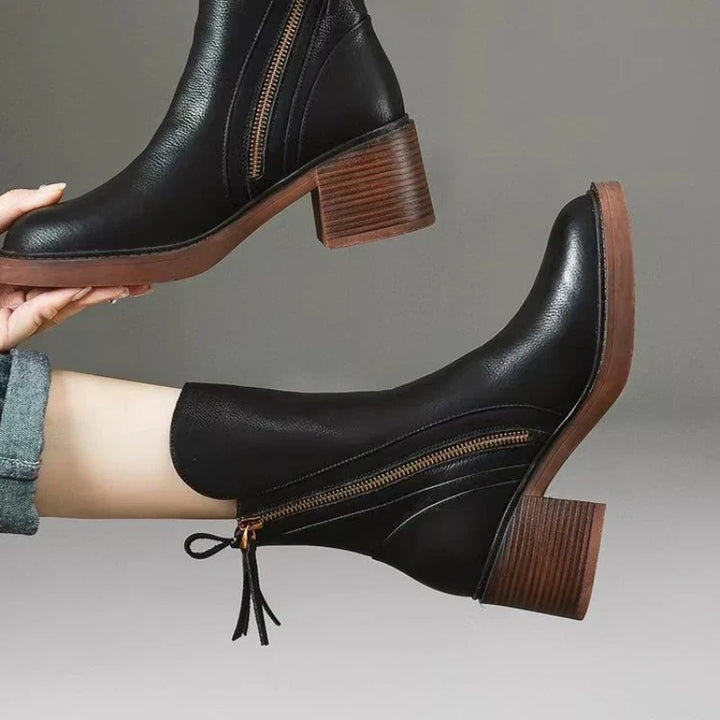 Penelope | Elegant Leather Block Heel Ankle Boots
