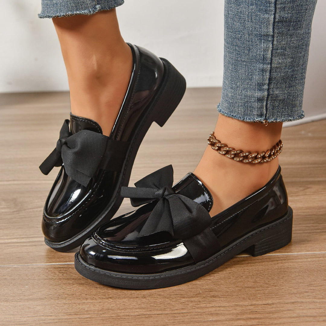Tessa | Elegant Patent Leather Bow Loafers With Platform Sole