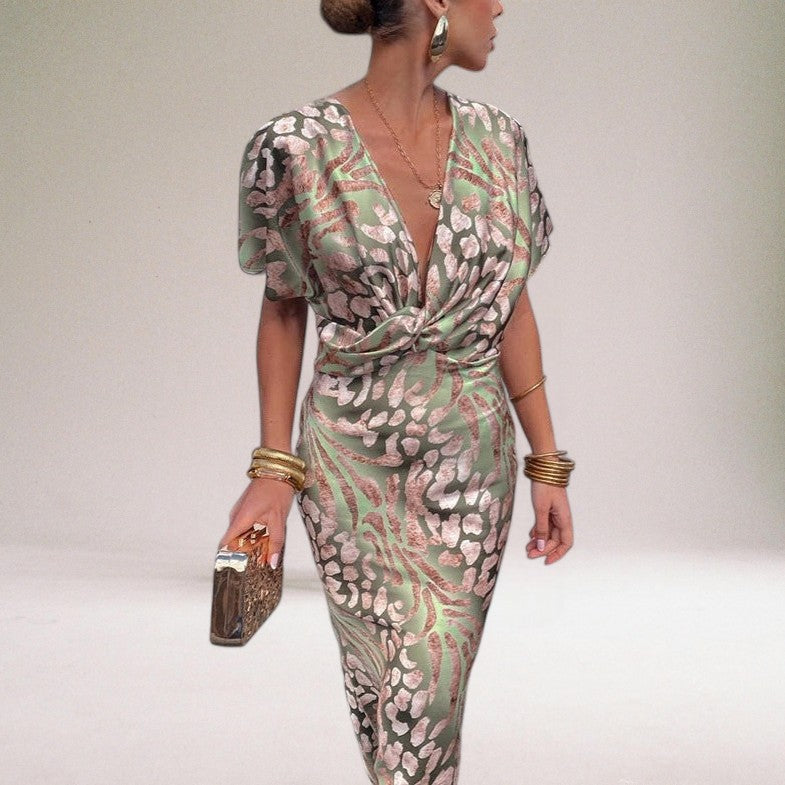 Allegra | Elegant V-Neck Wrap Maxi Dress With Floral Print