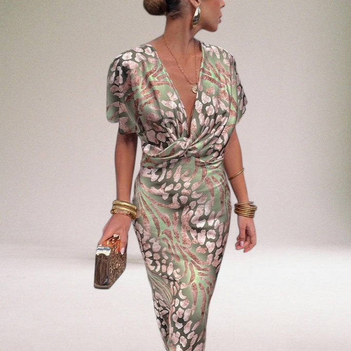 Allegra | Elegant V-Neck Wrap Maxi Dress With Floral Print