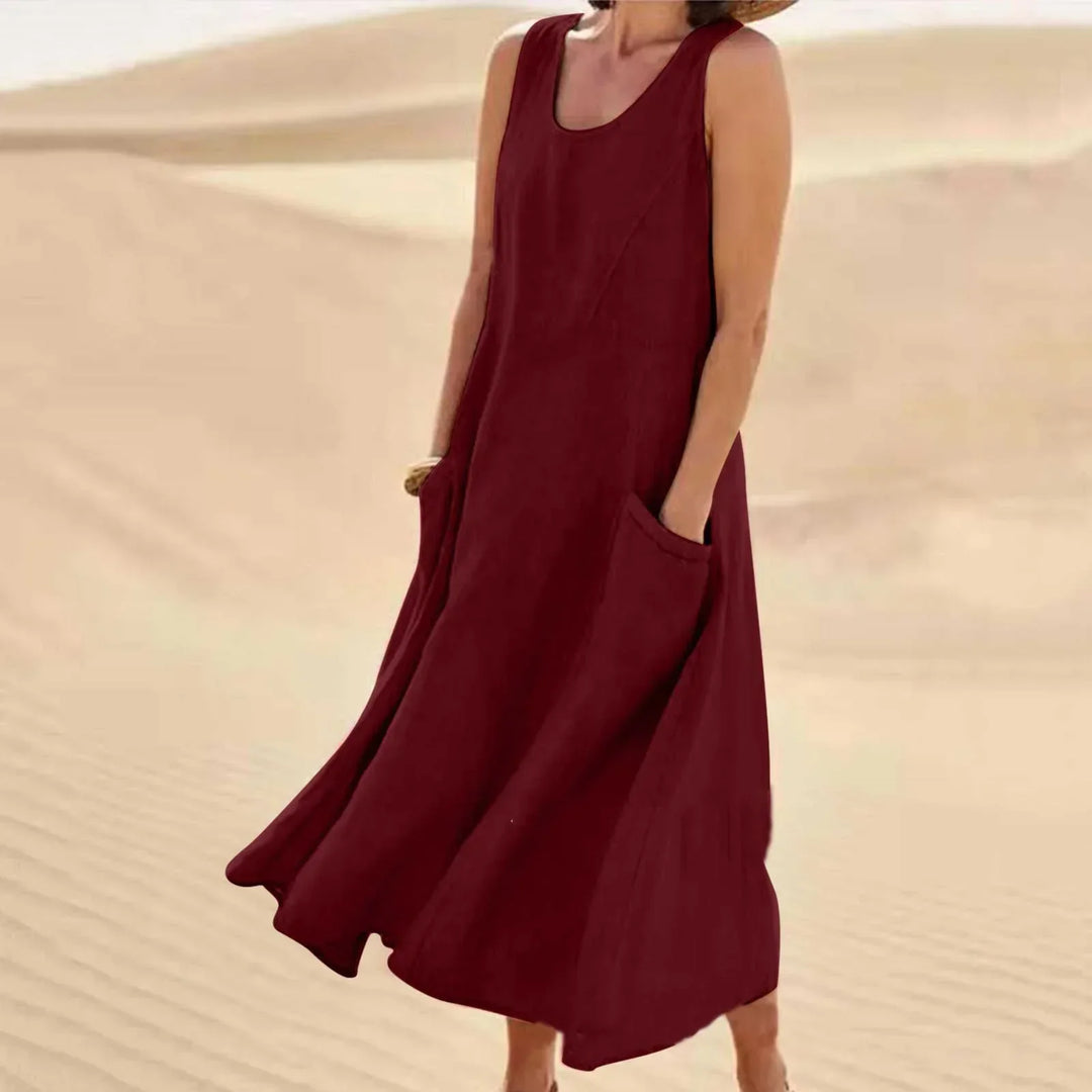 Rosalind | Elegant Sleeveless A-Line Linen Maxi Dress
