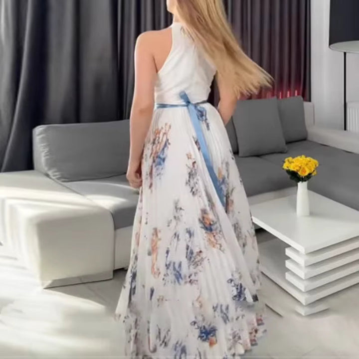 Bellamy | Elegant V-Neck Pleated Floral Maxi Dress
