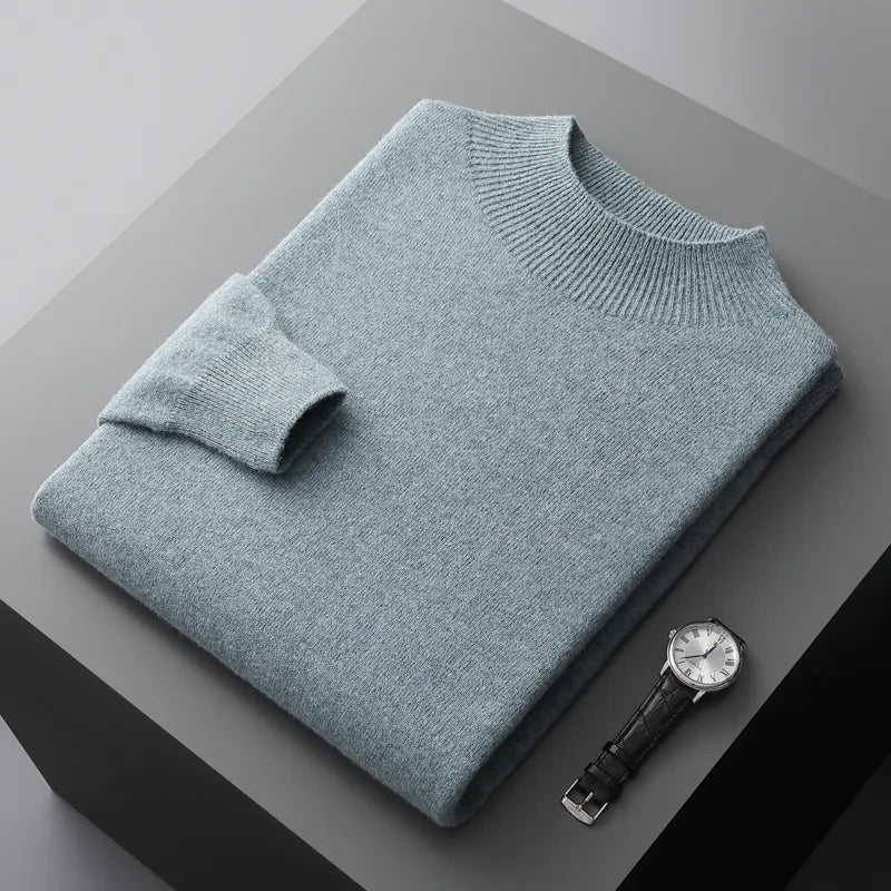 Men's Premium Mock Neck Merino Wool Pullover Sweater