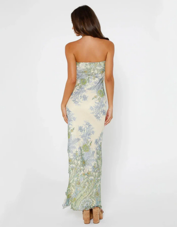 Sybil | Elegant Strapless Floral Maxi Dress