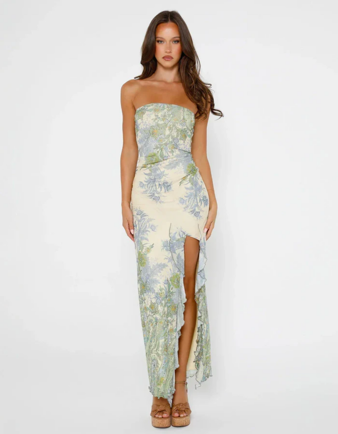 Sybil | Elegant Strapless Floral Maxi Dress