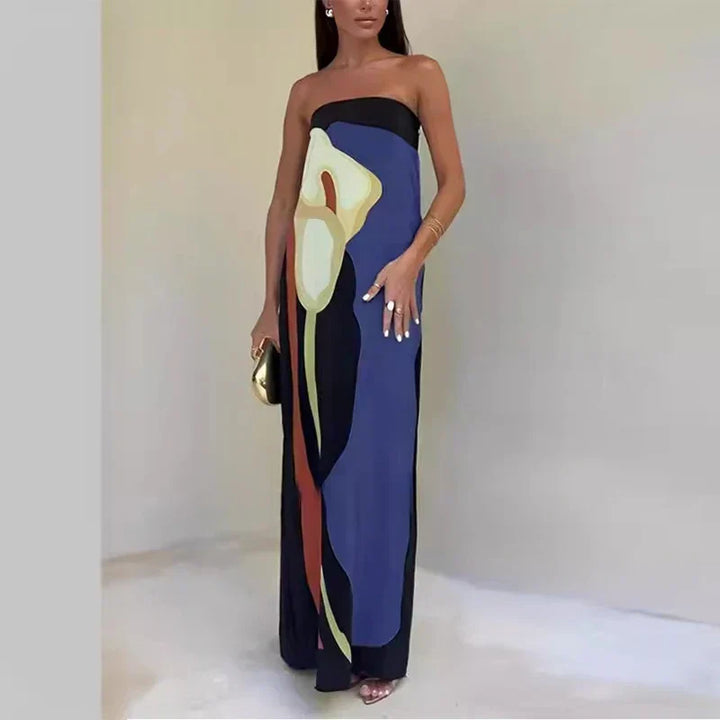Vivienne | Stylish Abstract Print Strapless Maxi Dress