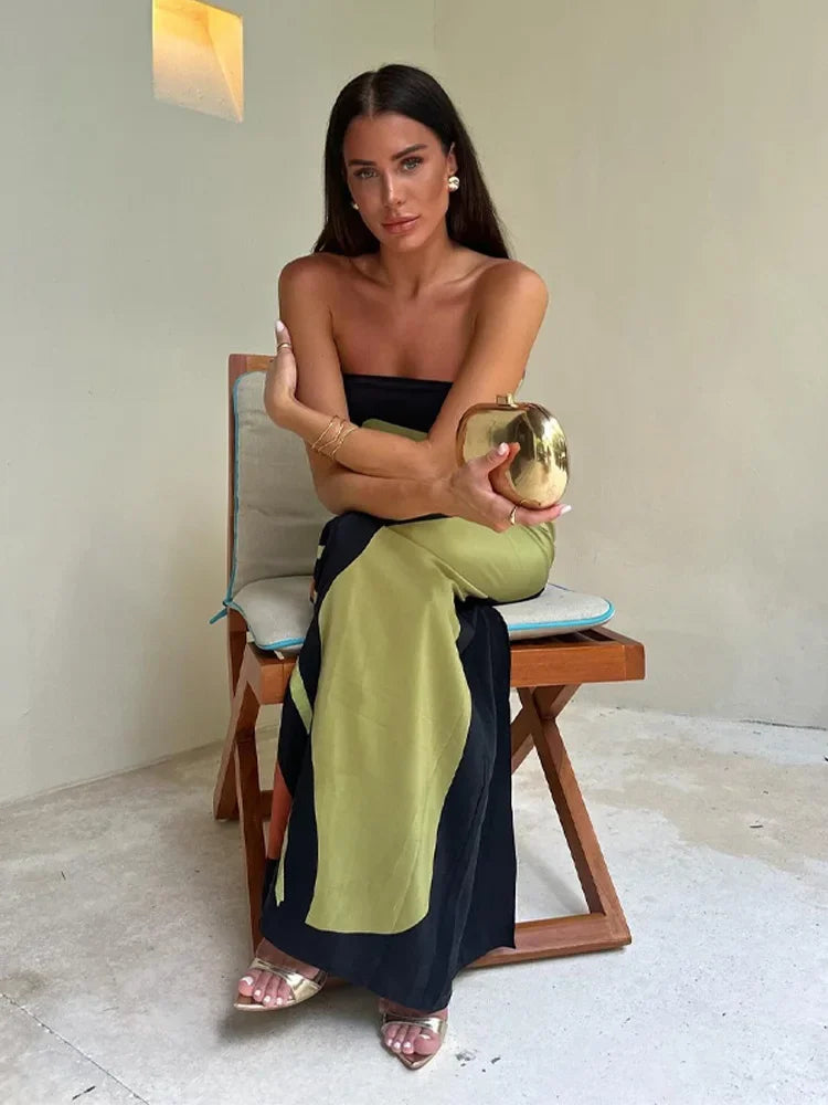Vivienne | Stylish Abstract Print Strapless Maxi Dress
