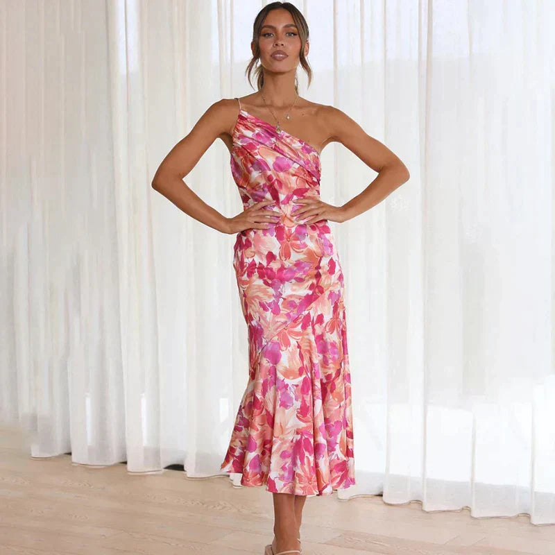 Millie | Elegant One-Shoulder Floral Midi Dress