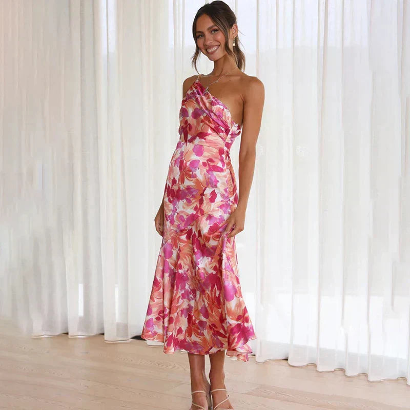 Millie | Elegant One-Shoulder Floral Midi Dress